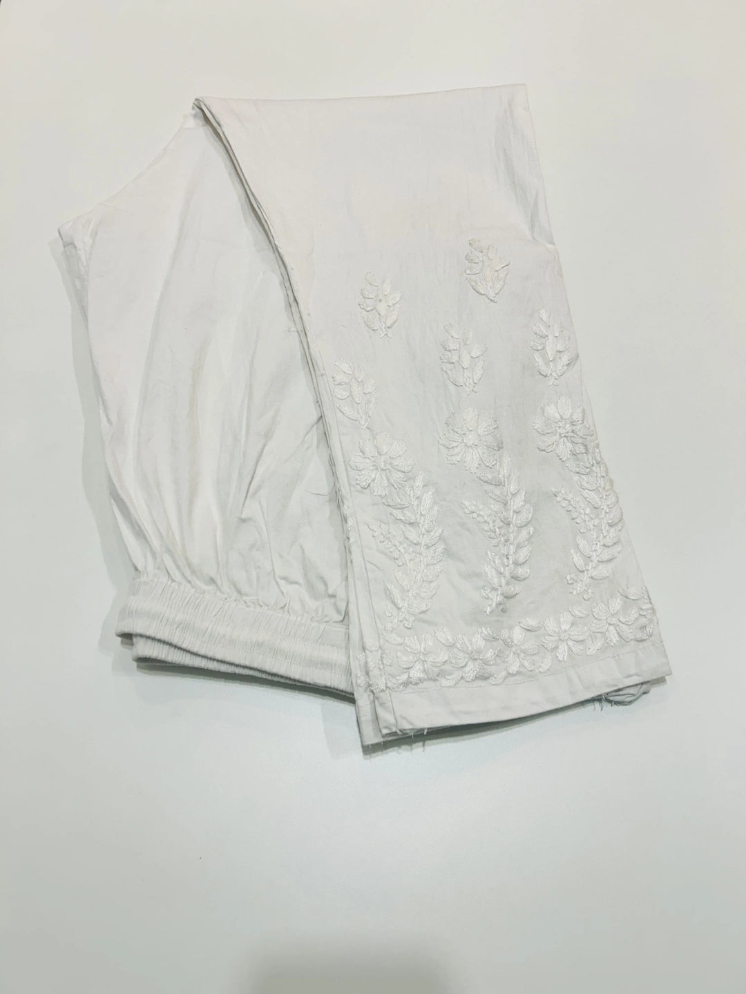 White Flower Lycra Cotton Chikankari Hand Embroidered Women's White Pant