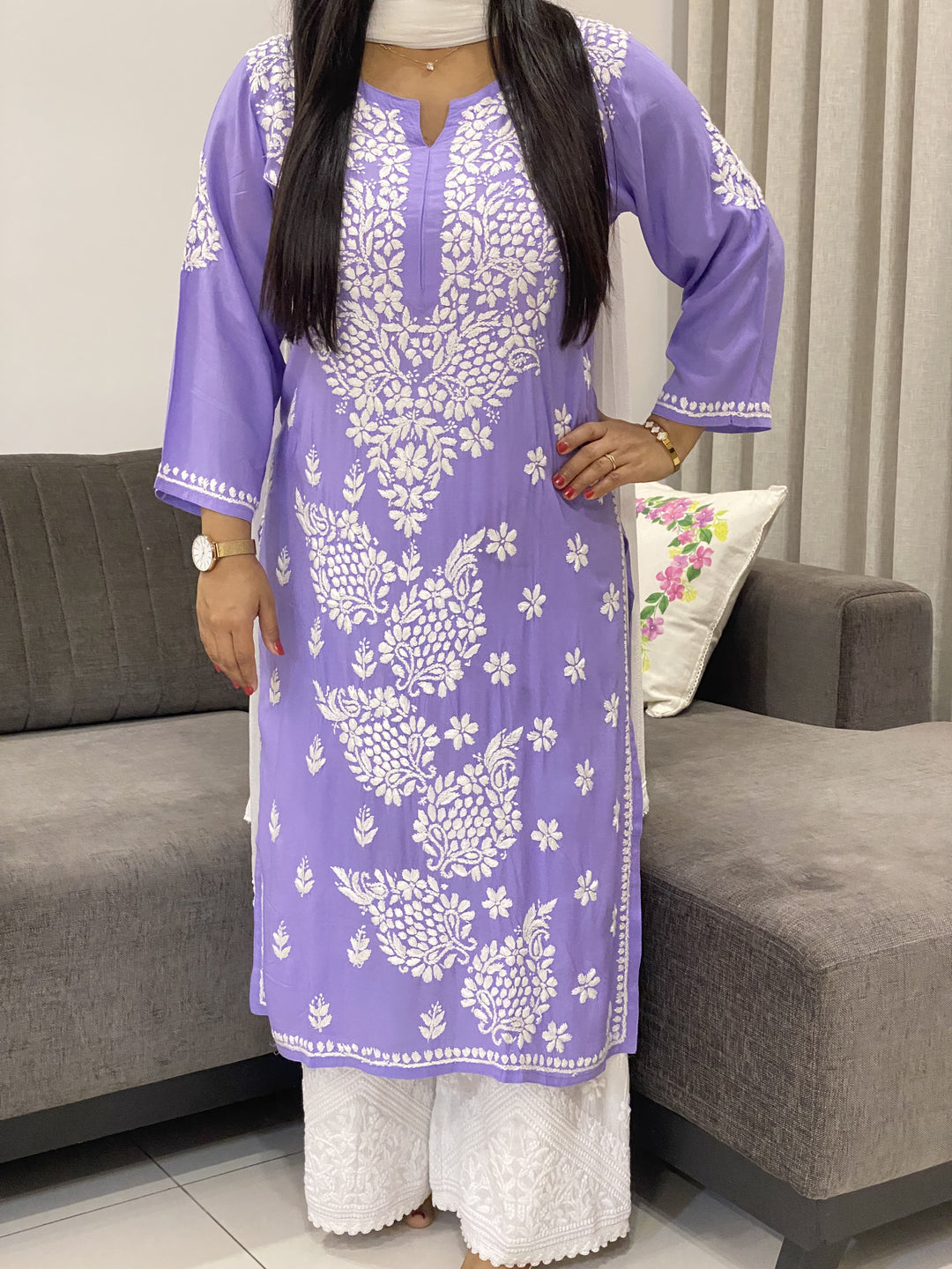 Lavender Esha Premium Modal Chikankari Solid Women's Kurta