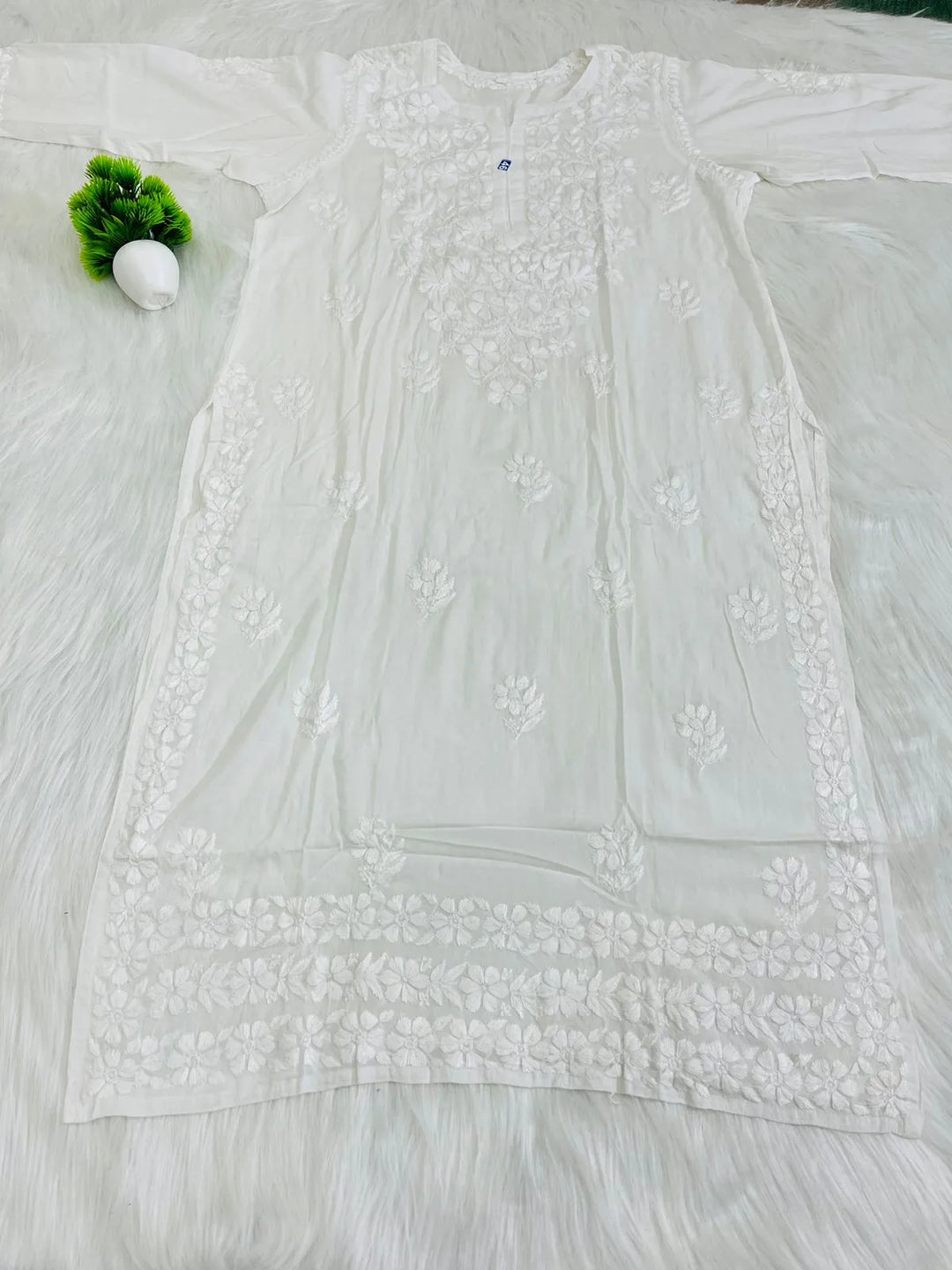 White Bela Premium Modal Chikankari Solid Women's Long Kurta