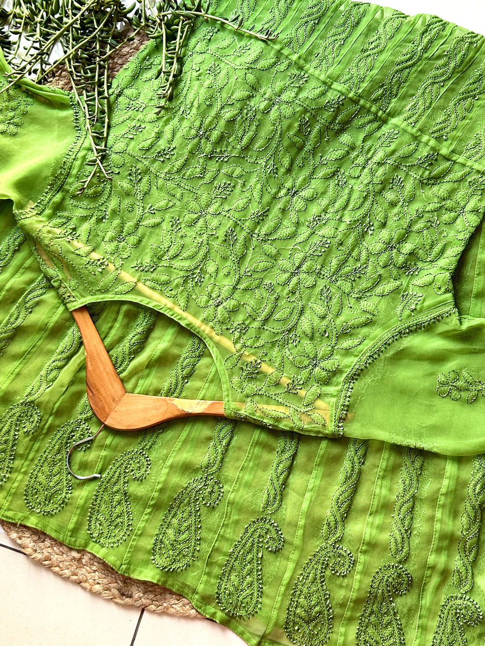 Green Tara Resham Chikankari Hand Embroidered Women's Yog Anarkali Kurta