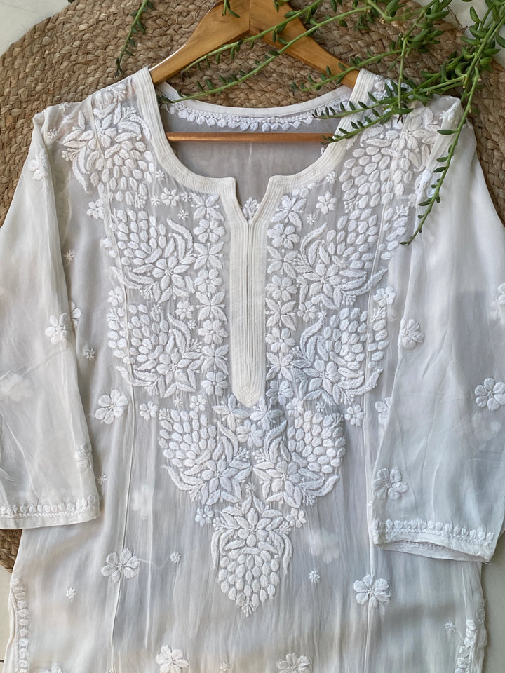 White Zoya Viscose Chikankari Kurta with Dupatta