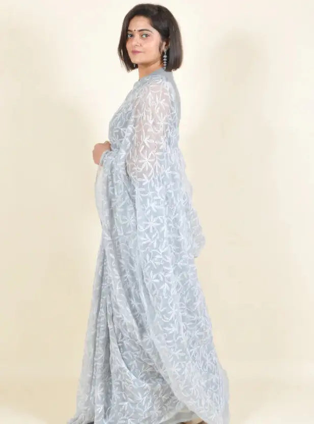 Hansa Tapchi Chikankari Hand Embroidered Women's Saree - Grey