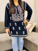 isha Rayon Chikankari Handwork Solid Women's Short Kurta - Black