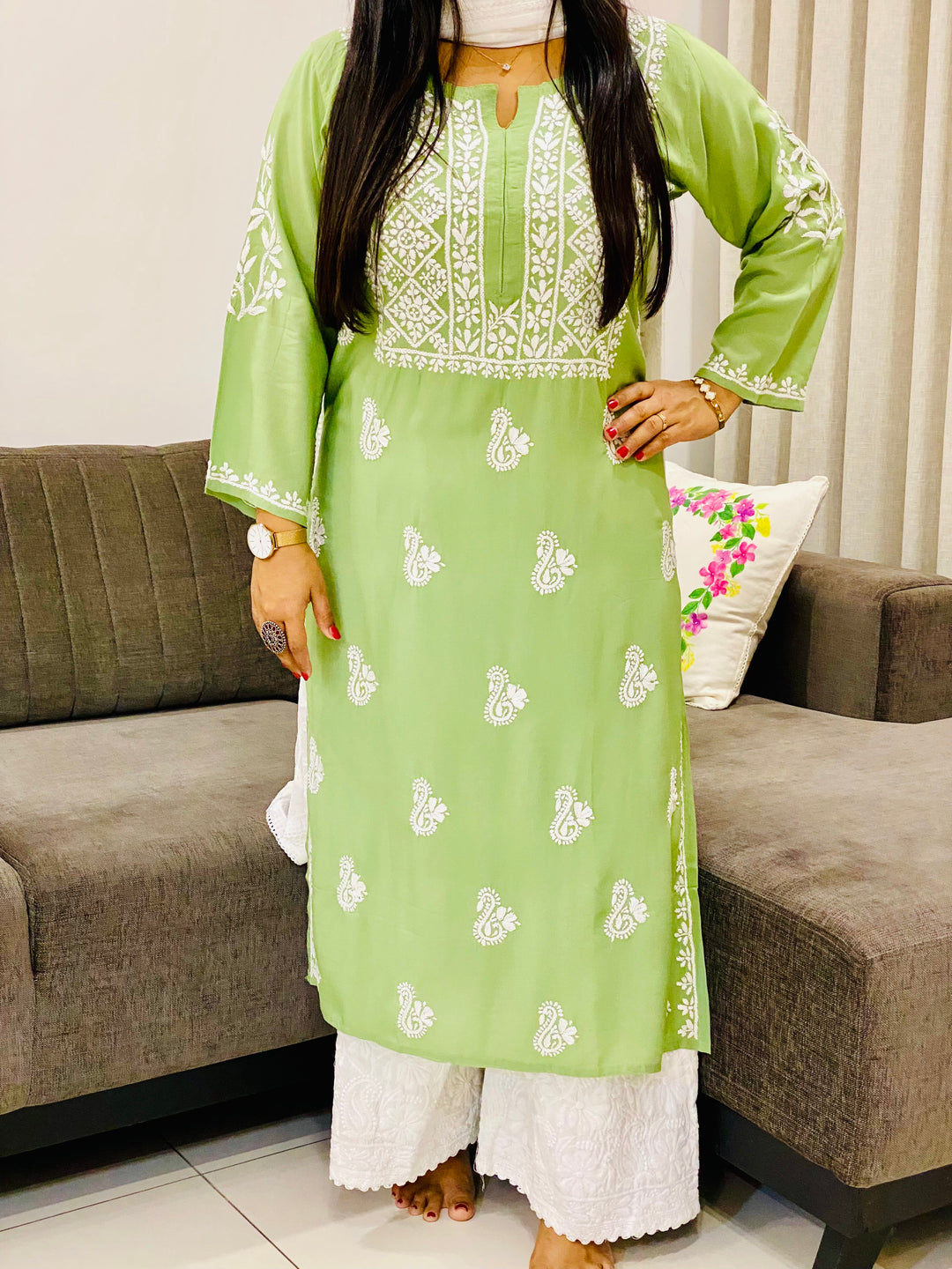 Pista Nora Premium Modal Chikankari Solid Women's Kurta