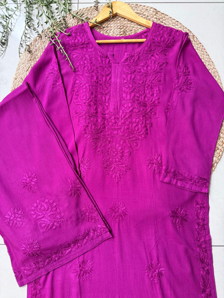 Palak Premium Chikankari Hand Embroidered Kurta Palazzo Set - Purple