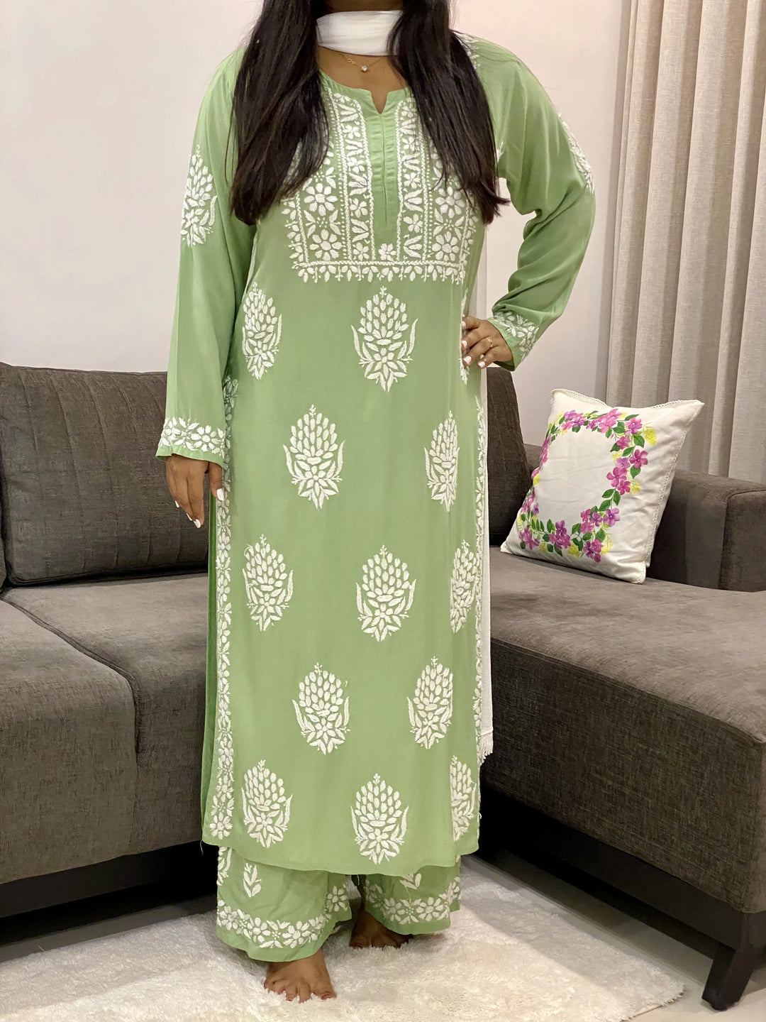 Pista Bellate Premium Modal Chikankari Solid Women's Kurta Palazzo Set