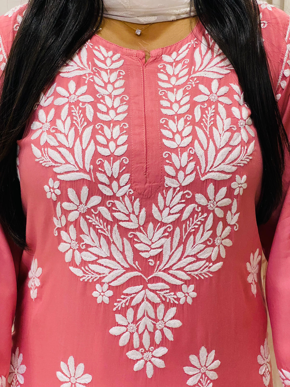 Onion Pink Natasha Premium Modal Chikankari Women's Solid Kurti