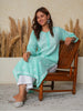 Aadita Mulmul Cotton Chikankari Handwork Women's Floral Long Kurta - Aqua