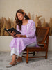 Aadita Mulmul Cotton Chikankari Handwork Women's Floral Long Kurta - Lilac