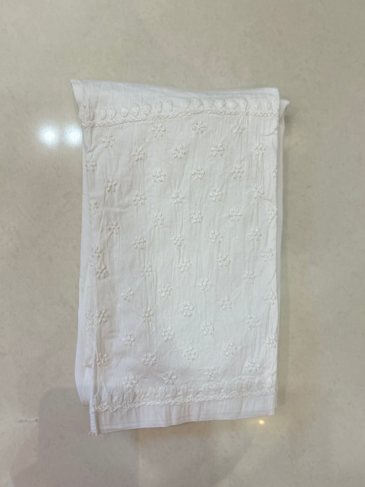 White Butti Jaal Chikankari Hand Embroidered Lycra Cotton Pant