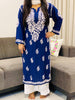 Falak 3D Chikankari Hand Embroidery Design Rayon Womens Kurta - Navy Blue