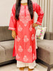 Rida Premium Chanderi Chikankari Women's Solid Long Kurta - Dark Peach