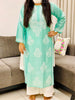 Rida Premium Chanderi Chikankari Women's Solid Long Kurta - Aqua