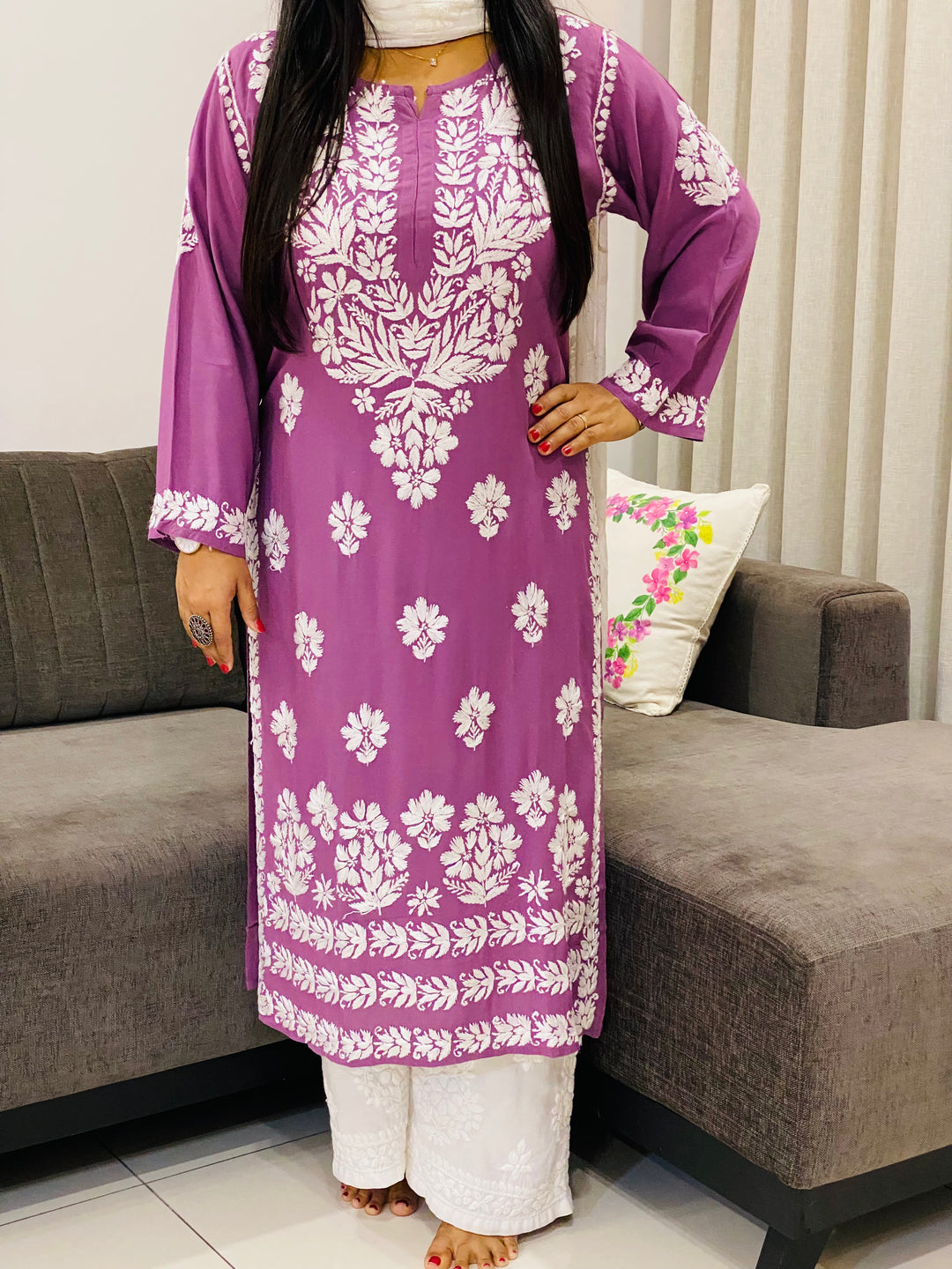 Mauve Natasha Premium Modal Chikankari Women's Solid Kurti