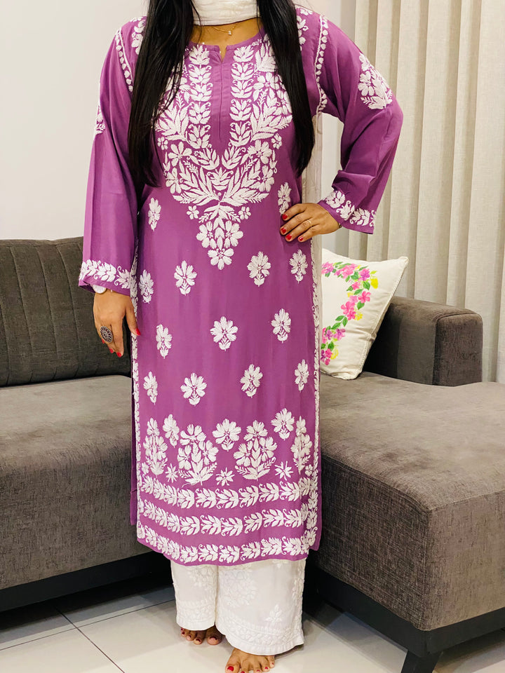 Mauve Natasha Premium Modal Chikankari Women's Solid Kurti