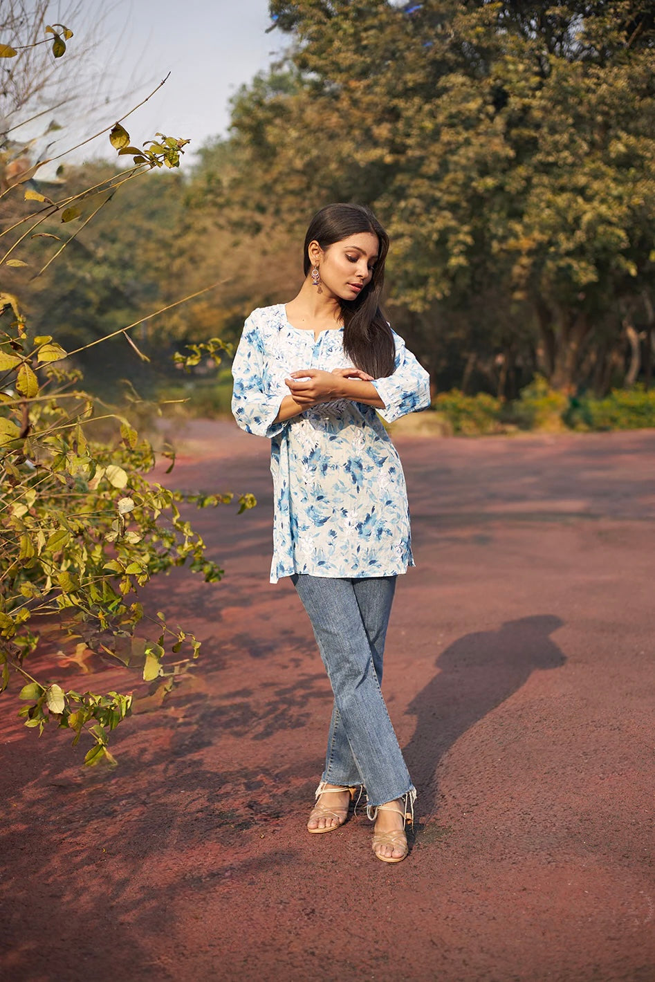 Blue Kannika Mulmul Printed Short kurti