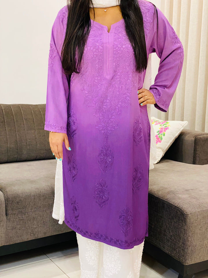 Lavender Hasti Rayon Ombre Shade Chikankari Women's Straight Kurta