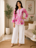 Nisha Mulmul Chikankari Hand Embroidered Women's Floral Short kurta - Baby Pink