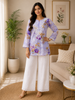 Nisha Mulmul Chikankari Hand Embroidered Women's Floral Short kurta - Lavender
