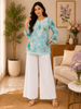 Nisha Mulmul Chikankari Hand Embroidered Women's Floral Short kurta - Mint Blue