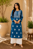 Nora Premium Modal Chikankari Solid Women's Kurta - Teal Blue