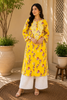 Dvita Mulmul Chikankari Floral Women's Long Kurta - Yellow