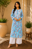Dvita Mulmul Chikankari Floral Women's Long Kurta - Ferozi