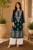 Naaz Premium Modal Chikankari Women's Solid Long Kurta - Bottle Green