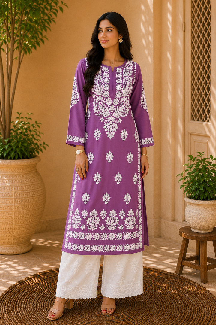 Natasha Premium Modal Chikankari Women's Solid Kurti - Mauve