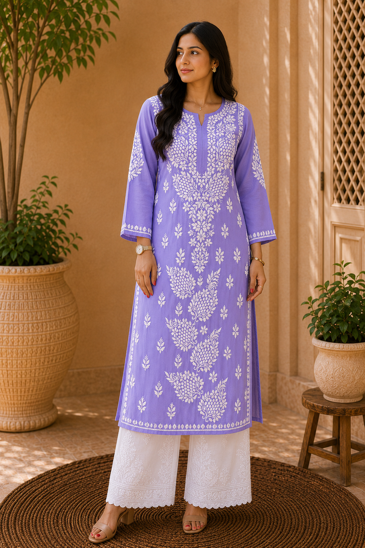 Esha Premium Modal Chikankari Solid Women's Kurta - Lavender