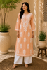 Kaira Modal Chikankari Hand Embroidered Women's Long Kurta - Light Peach