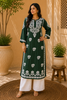 Bahar Premium Modal Chikankari Women's Long Solid Kurta - Bottle Green