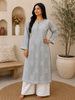 Bani Voil Cotton Chikankari Hand Embroidered Women's Solid Long Kurta - Grey