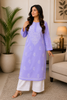 Bani Voil Cotton Chikankari Hand Embroidered Women's Solid Long Kurta - Lavender