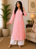 Bani Voil Cotton Chikankari Hand Embroidered Women's Solid Long Kurta - Peach
