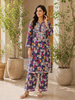 Diana Mulmul 3D Chikankari Floral Women's Long Kurta Palazzo Set - Charcoal