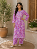 Diana Mulmul 3D Chikankari Floral Women's Long Kurta Palazzo Set - Lilac