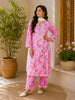 Diana Mulmul 3D Chikankari Floral Women's Long Kurta Palazzo Set - Pink