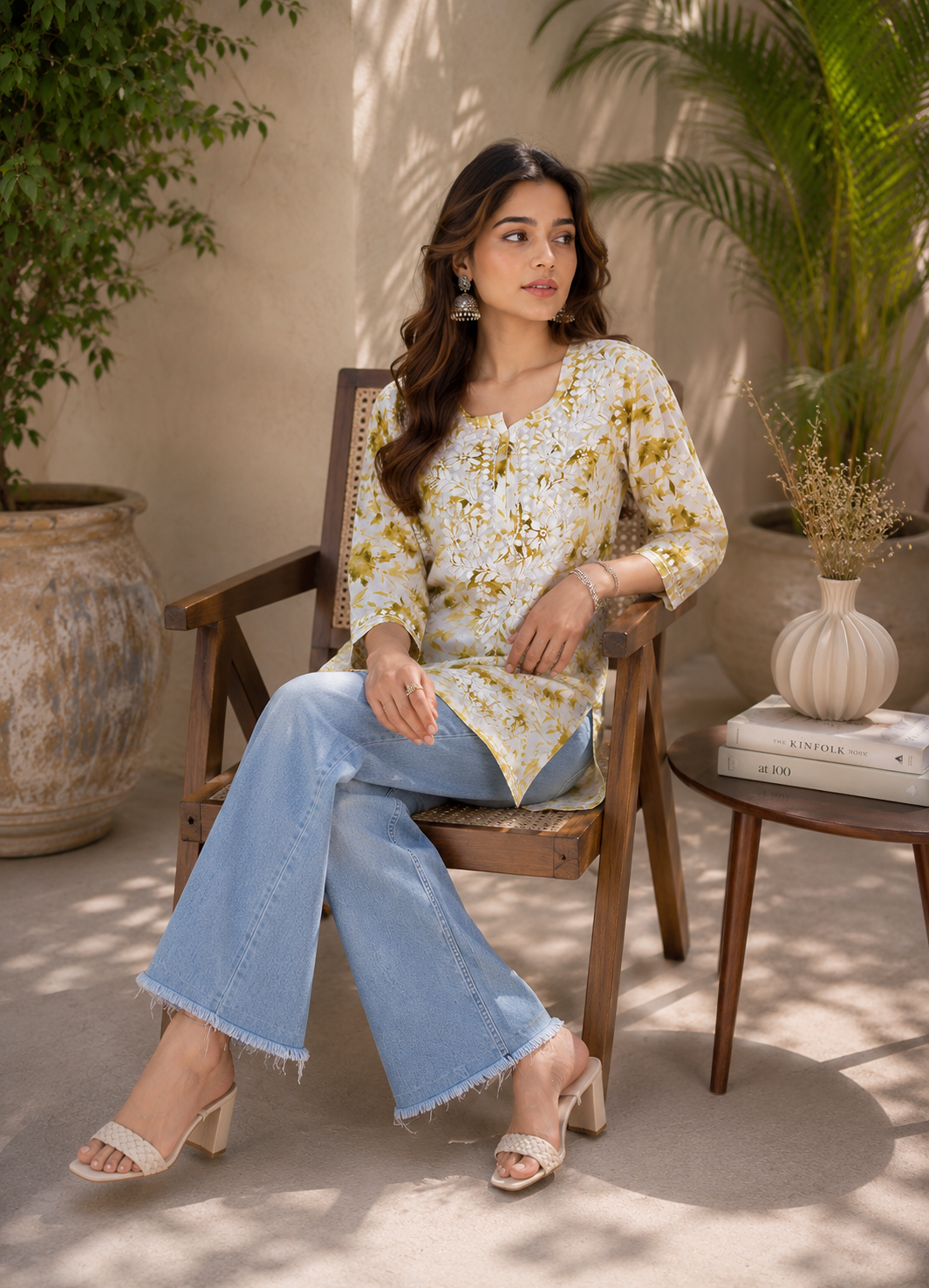 Kannika Hand-Embroidered Chikankari Mulmul Short Kurta for Women - Green