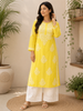 Rida Premium Chanderi Chikankari Women's Solid Long Kurta - Yellow