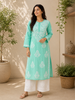 Rida Premium Chanderi Chikankari Women's Solid Long Kurta - Aqua