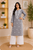 Inayat Cotton Chikankari Hand Embroidered Women's Long Kurta - Grey & White