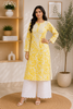 Inayat Cotton Chikankari Hand Embroidered Women's Long Kurta - Yellow & White