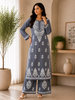 Sangriya Rayon 3D Chikankari Handwork women kurta palazzo set - Charcoal Gray