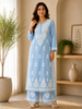 Sangriya Rayon 3D Chikankari Handwork women kurta palazzo set - Powder Blue