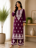 Sangriya Rayon 3D Chikankari Handwork women kurta palazzo set - Wine