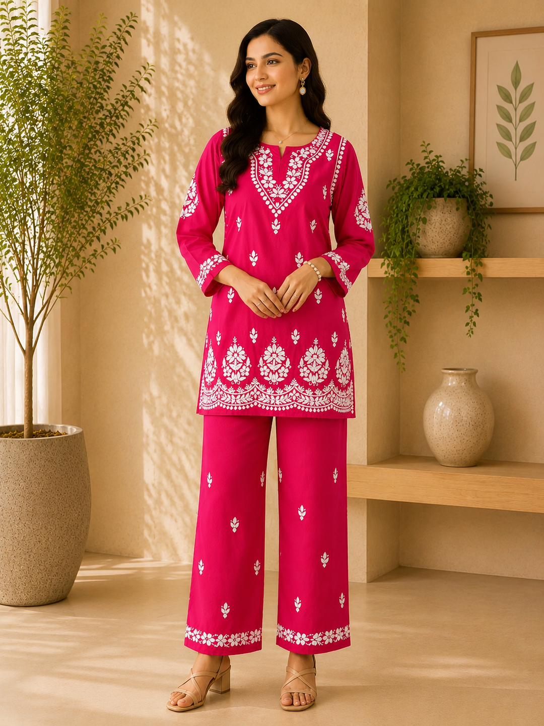 Trisha Rayon Chikankari Handwork Women's Co-ord Set - Magenta