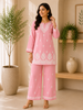 Trisha Rayon Chikankari Handwork Women's Co-ord Set - Rose Pink