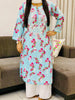 Dvita Mulmul Chikankari Floral Women's Long Kurta - Sky