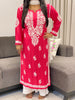Falak 3D Chikankari Hand Embroidery Design Rayon Womens Kurta - Tomato Pink